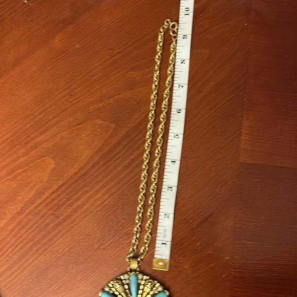 Vintage Clown Face Faux Turquoise Lucite Medallion Necklace - Picture 6 of 6